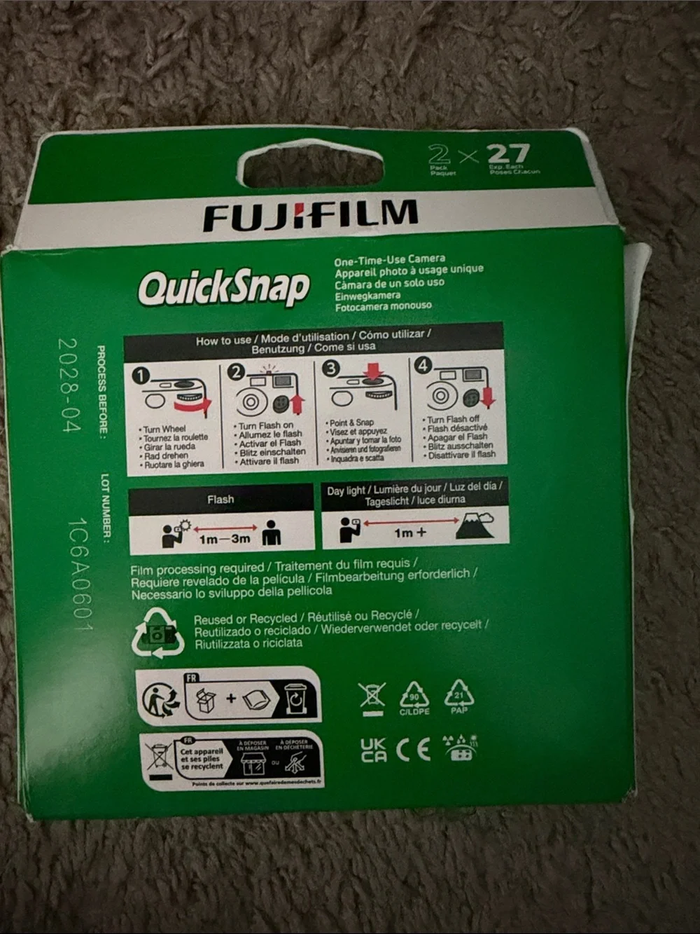 Fujifilm QuickSnap Disposable Camera - Green NEVER OPENED SET OF 2